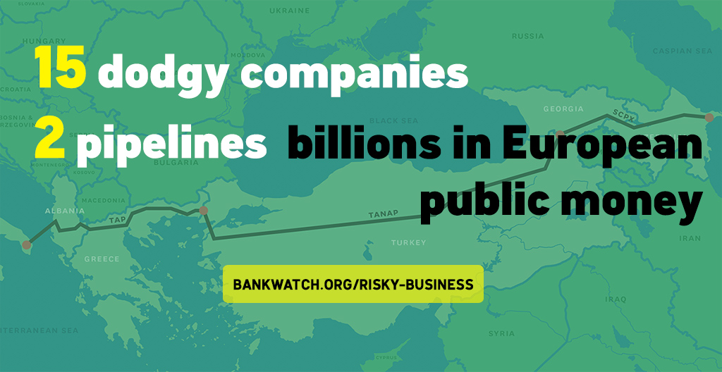 Image with text: 15 dodgy companies, 2 pipelines, billions in European public money'