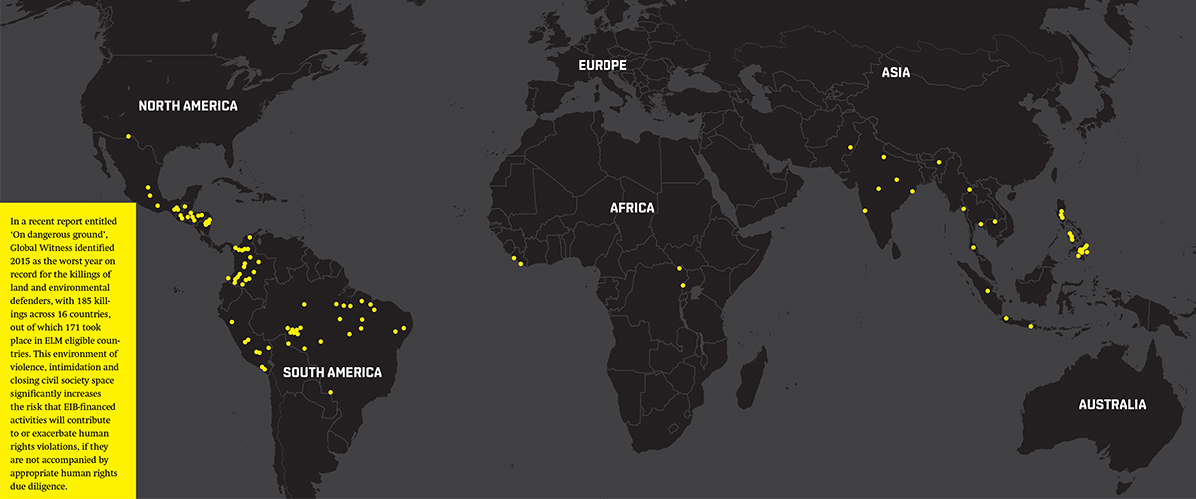 image map of places with 2015 killings of rights defenders